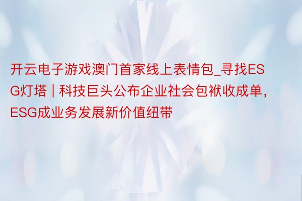 开云电子游戏澳门首家线上表情包_寻找ESG灯塔 | 科技巨头公布企业社会包袱收成单，ESG成业务发展新价值纽带