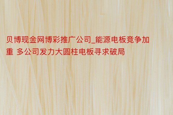 贝博现金网博彩推广公司_能源电板竞争加重 多公司发力大圆柱电板寻求破局