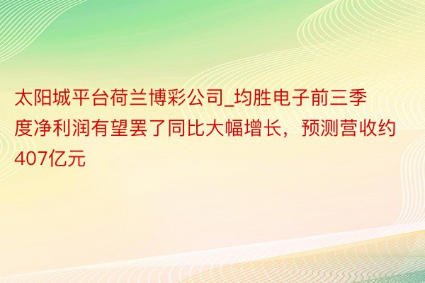 太阳城平台荷兰博彩公司_均胜电子前三季度净利润有望罢了同比大幅增长，预测营收约407亿元