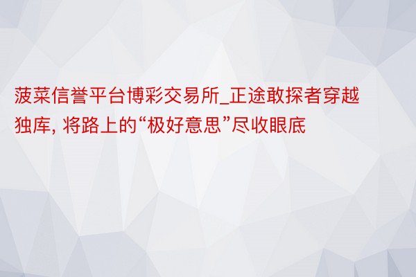 菠菜信誉平台博彩交易所_正途敢探者穿越独库, 将路上的“极好意思”尽收眼底